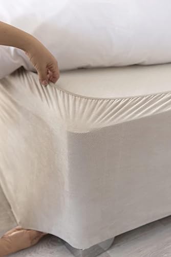 Belledorm Boxspring-Bezug – Verwandeln Sie Ihr Bett mit diesem vollelastischen Bettvolant aus Wildlederimitat und Stretch, 4 Seiten (Leinen, Twin/Twin XL) von Belledorm