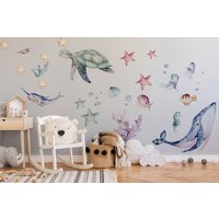 Ocean Wandtattoo, Aquarell Aufkleber, Kinderzimmer, Abziehen Und Aufkleben, Life Mit Wal, Fisch, Rochen, Schildkröte, Korallen Ocean Wandtattoo, Aquarell Aufkleber, Kinderzimmer, Abziehen Und Aufkleben, Life Mit Wal, Fisch, Rochen, Schildkröte, Korallen von BelleimpressionFinds