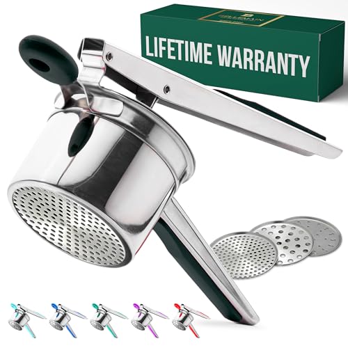 Bellemain 425 ml große Kartoffelpresse | robuste Edelstahl-Kartoffelpresse & Stampfer | perfekt für Kartoffelpüree | Küchenwerkzeug mit 3 austauschbaren Scheiben (schwarz) von Bellemain