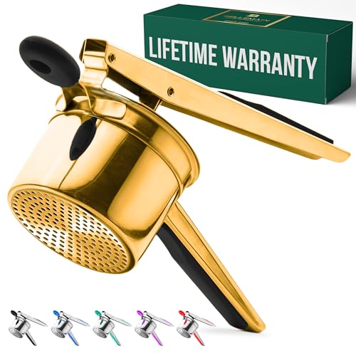 Bellemain Große Kartoffelpresse aus Edelstahl, robust, 425 ml, perfekt für Kartoffelpüree, Küchenwerkzeug mit fester Scheibe (Gold) von Bellemain