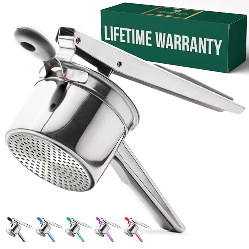 Bellemain Große Kartoffelpresse mit fester Scheibe, 425 ml, robuste Edelstahl-Kartoffelpresse und Stampfer, perfekt für Kartoffelpüree, Küchenwerkzeug mit fester Scheibe (grau) von Bellemain