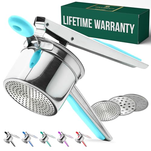 Bellemain Kartoffelpresse 425 ml mit 3 austauschbaren Scheiben, Kartoffelstampfer, Edelstahl, Süßkartoffelstampfer, Küchenwerkzeug, Spätzle-Maker-Presse, Khuon-Banhlot, Spätzle-Nudel (AQUA BLUE Bellemain Kartoffelpresse 425 ml mit 3 austauschbaren Scheiben, Kartoffelstampfer, Edelstahl, Süßkartoffelstampfer, Küchenwerkzeug, Spätzle-Maker-Presse, Khuon-Banhlot, Spätzle-Nudel (AQUA BLUE von Bellemain