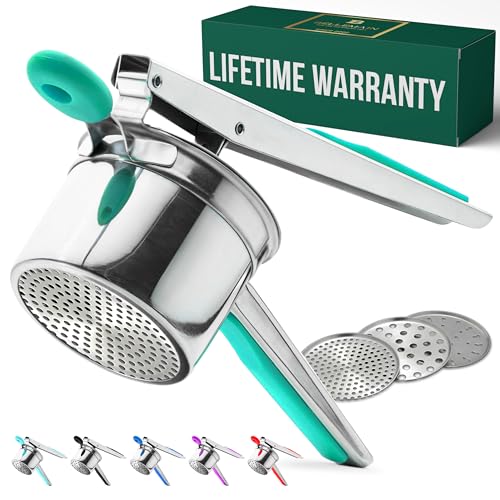 Bellemain Robuste Kartoffelpresse und Stampfer aus Edelstahl, 425 ml, perfekt für Kartoffelpüree, Küchenwerkzeug mit 3 austauschbaren Scheiben (grün) von Bellemain