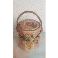 Art Deco Keksfass, Hübsches Florales Kleiner Kekskanister, Korbgriff, Eiskübel, Dose, Küchenaufbewahrung von BellemoonVintageShop