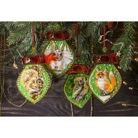 Süße Tiere; Weihnachtskugel Aus Geschmolzenem Glas; Weihnachtsdekoration; Kunstglas-Wohndekoration Handbemaltes Weihnachtsornament; Set Baumschmuck von BellezzaGlass