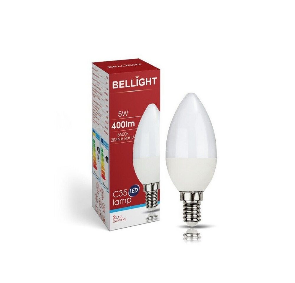 Bellight LED-Leuchtmittel LED E14 C35 Kerzenform 5W = 40W 230V 400lm 360° Kaltweiß 6500K, E14, Kaltweiß von Bellight