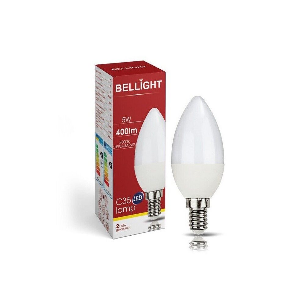 Bellight LED-Leuchtmittel LED E14 C35 Kerzenform 5W = 40W 230V 400lm 360° Warmweiß 3000K, E14, WArmweiß von Bellight