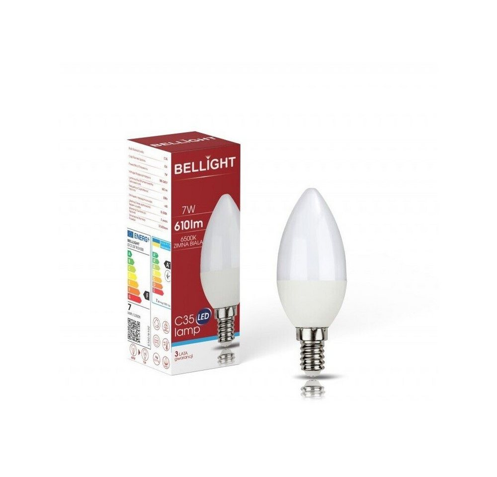 Bellight LED-Leuchtmittel LED E14 C35 Kerzenform 7W = 60W 230V 610lm 360° Kaltweiß 6500K, E14, Kaltweiß von Bellight