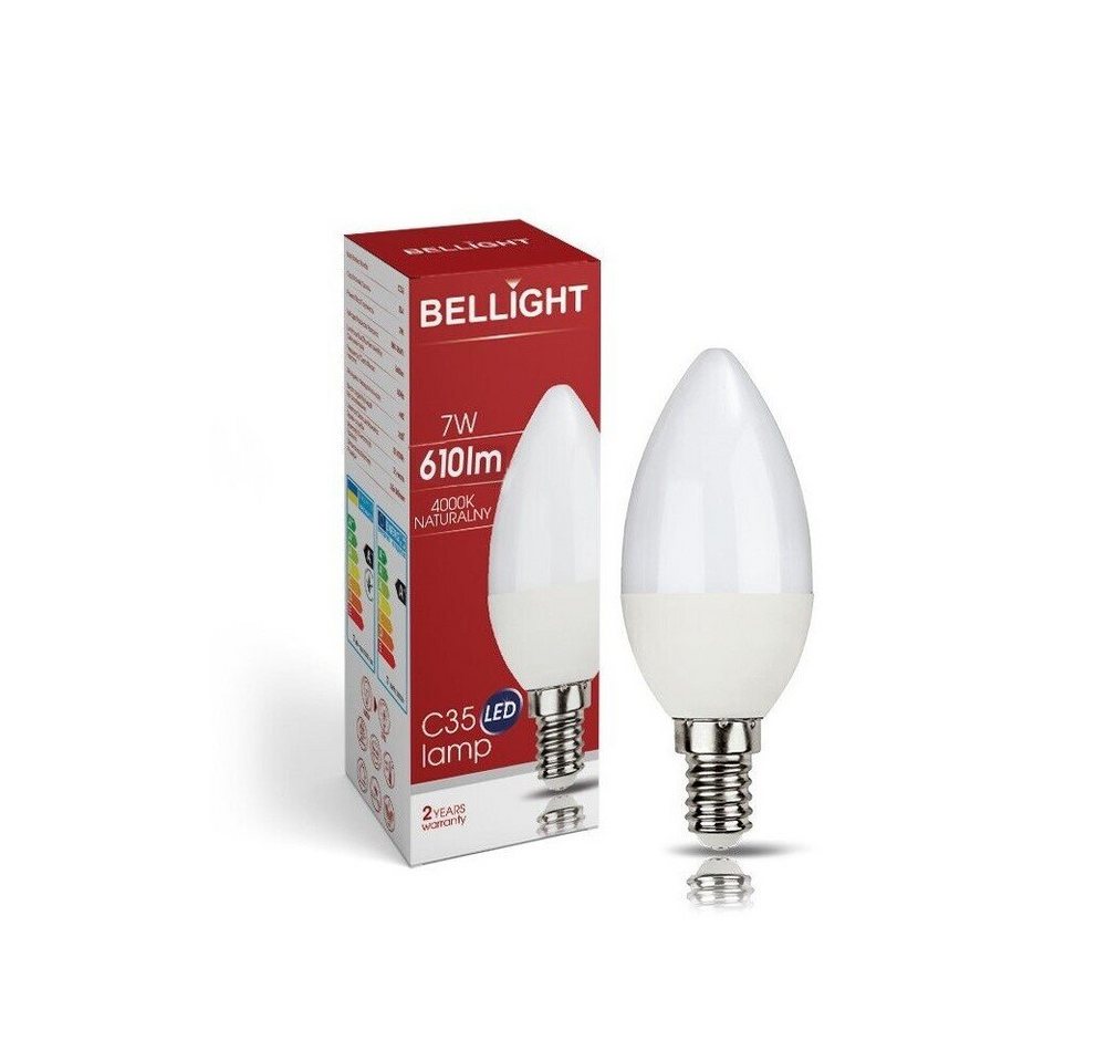Bellight LED-Leuchtmittel LED E14 C35 Kerzenform 7W = 60W 230V 610lm 360° Neutralweiß 4000K, E14, Neutralweiß von Bellight