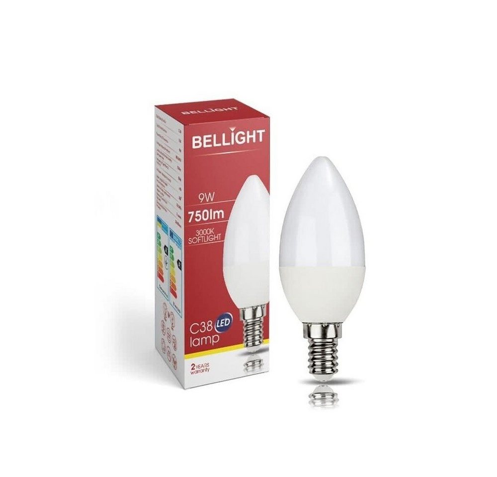 Bellight LED-Leuchtmittel LED E14 C35 Kerzenform 9W = 75W 230V 830lm 360° Warmweiß 3000K, E14, Warmweiß von Bellight
