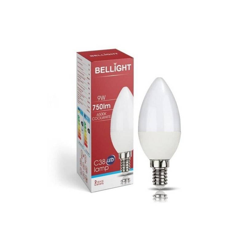 Bellight LED-Leuchtmittel LED E14 C35 Kerzenform 9W = 75W 230V 830lm 360° Kaltweiß 6500K, E14, Kaltweiß von Bellight
