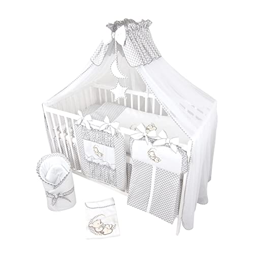 Bello24 - 14 Teiliges Kinderbettwäsche Babybettwäsche Komplettset ohne Bett Bestickt (Teddybär Mond) (90x120 cm) von Bello24