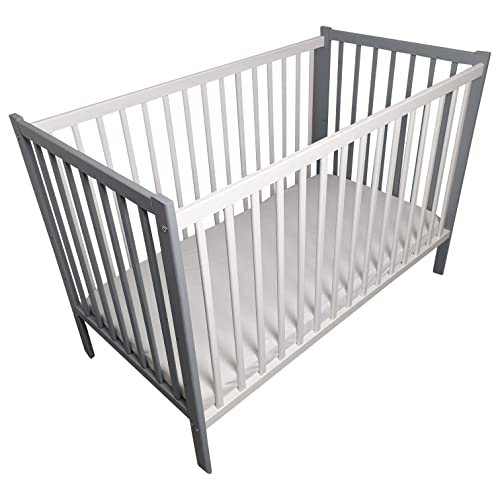 Bello24 - Kinderbett Babybett Bello Basic – Ökologisch und aus Massivholz 3 Fach höhenverstellbar inkl. Matratze mit DREI herausnehmbaren Latten 60 x 120 (Grau) von Bello24