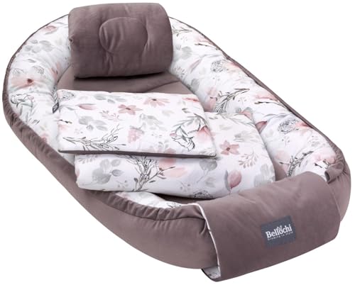 5tlg. Kuschelnest-Set inkl. Babynest 60x90 , Arm Stillkissen, Baby Matratze 30x70 cm, Baby Decke Neugeborenen 50x75 cm, Babykissen Neugeborene, Baby Erstausstattung aus 100% Baumwolle von Bellochi Growing in style