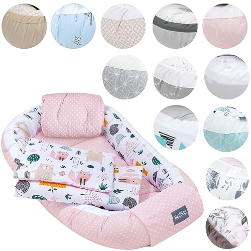 5tlg. Kuschelnest-Set inkl. Babynest 60x90 , Arm Stillkissen, Baby Matratze 30x70 cm, Baby Decke Neugeborenen 50x75 cm, Babykissen Neugeborene, Baby Erstausstattung aus 100% Baumwolle von Bellochi Growing in style