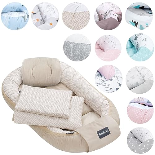 5tlg. Kuschelnest-Set inkl. Babynest 60x90 , Arm Stillkissen, Baby Matratze 30x70 cm, Baby Decke Neugeborenen 50x75 cm, Babykissen Neugeborene, Baby Erstausstattung aus 100% Baumwolle von Bellochi Growing in style