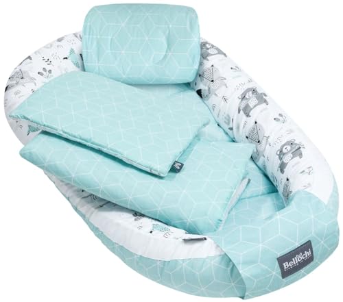 5tlg. Kuschelnest-Set inkl. Babynest 60x90 , Arm Stillkissen, Baby Matratze 30x70 cm, Baby Decke Neugeborenen 50x75 cm, Babykissen Neugeborene, Baby Erstausstattung aus 100% Baumwolle von Bellochi Growing in style