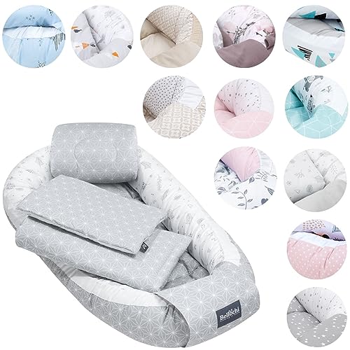 5tlg. Kuschelnest-Set inkl. Babynest 60x90 , Arm Stillkissen, Baby Matratze 30x70 cm, Baby Decke Neugeborenen 50x75 cm, Babykissen Neugeborene, Baby Erstausstattung aus 100% Baumwolle von Bellochi Growing in style