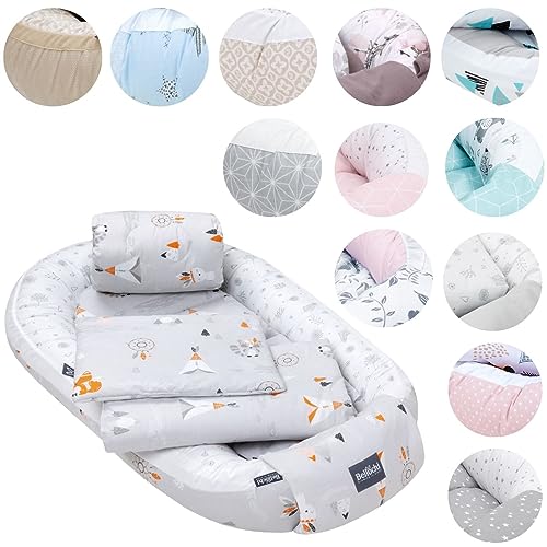 5tlg. Kuschelnest-Set inkl. Babynest 60x90, Arm Stillkissen, Baby Matratze 30x70 cm, Baby Decke Neugeborenen 50x75 cm, Babykissen Neugeborene, Baby Erstausstattung aus 100% Baumwolle von Bellochi Growing in style