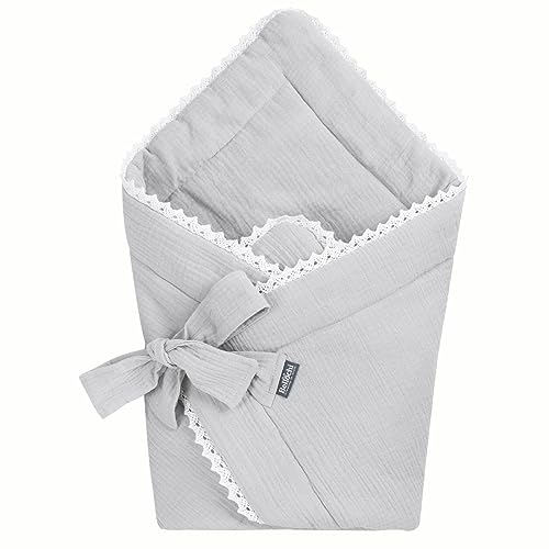 Bellochi 2in1 Baby Einschlagdecke Babyhörnchen - 75 x 75 cm - 100% Musselin Wickeldecke - für Kinderwagen, Babybett oder Kindersitz - Ganzjährig - ÖKO-TEX Zertifiziert - Grau von Bellochi Growing in style