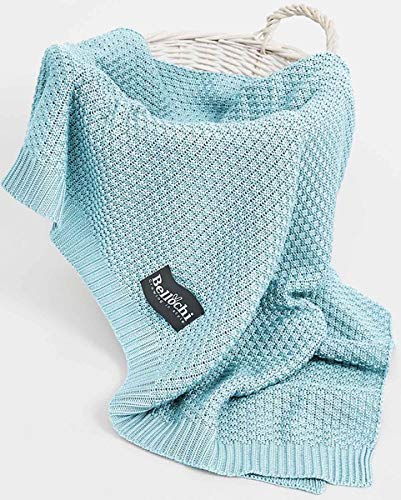 Bellochi Babydecke für Mädchen und Junge - 100% Bambus - Kuscheldecke Kinder Erstlingsdecke Strickdecke - für den Sommer - Superweich Atmungsaktiv - 100x80 cm - Blau (Freshwind) von Bellochi Growing in style
