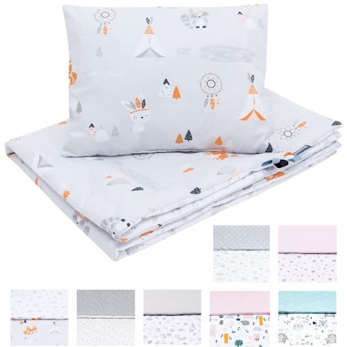Bellochi Multifunktional Baby Decke Set - Doppelseitig Baby Bettwäsche 75x100 cm und Kissen 30x40cm - aus 100% Baumwolle - Apanatschi von Bellochi Growing in style