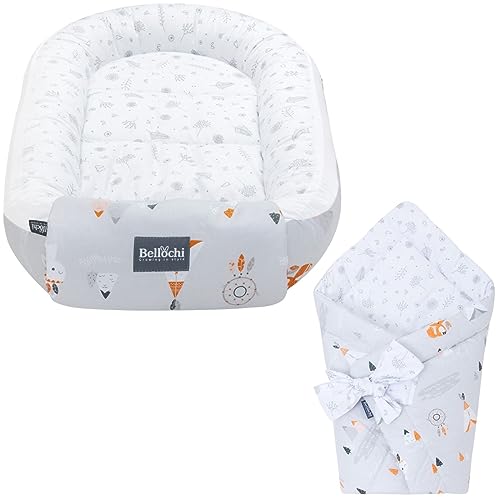 Bellochi Set 2in1 Babynest und Einschlagdecke, Baby Nestchen Set, Babynestchen - Baby Erstausstattung Babynestchen Neugeborene, Baby nestchen Junge - mädchen 100% Baumwolle - Apanatschi von Bellochi growing in style