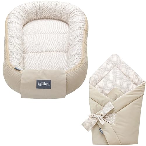 Bellochi Set 2in1 Babynest und Einschlagdecke, Baby Nestchen Set, Babynestchen - Baby Erstausstattung Babynestchen Neugeborene, Baby nestchen Junge - mädchen 100% Baumwolle - Lux von Bellochi growing in style