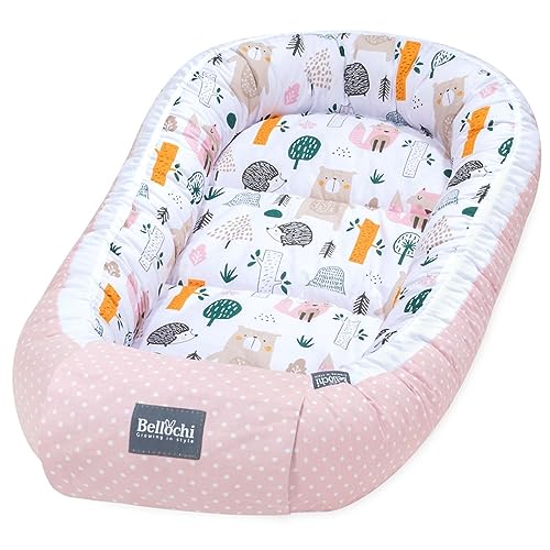 Bellochi growing in style Premium Babynestchen Neugeborene - Nestchen Baby 90x60x12cm - 100% Baumwolle - Baby Nest, Baby Nestchen Junge, Baby Nestchen Mädchen, Baby Zubehör - Wald von Bellochi growing in style