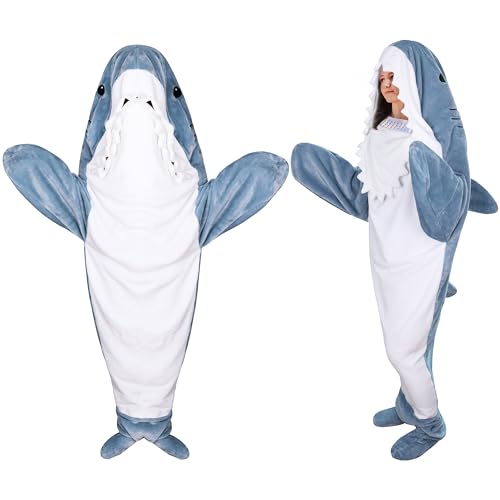 Belloxis Hai Kuscheldecke Mit Ärmeln Shark Geschenke für Frauen Geburtstagsgeschenk für Frauen Geschenke für Freundin Frau Freundinnen Hoodie Decke mit Ärmeln und Kapuze Geschenke für Männer Ehemann von Belloxis