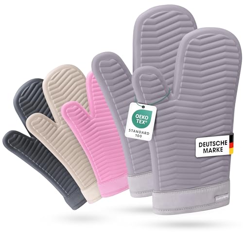 Bellphany Premium Silikon Ofenhandschuhe Paar - Design Topfhandschuhe zum Kochen & Backen, Backofenhandschuhe hitzebeständig bis 250°C, Grau von Bellphany