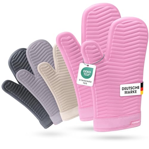 Bellphany Premium Silikon Ofenhandschuhe Paar - Design Topfhandschuhe zum Kochen & Backen, Backofenhandschuhe hitzebeständig bis 250°C, Rosa von Bellphany