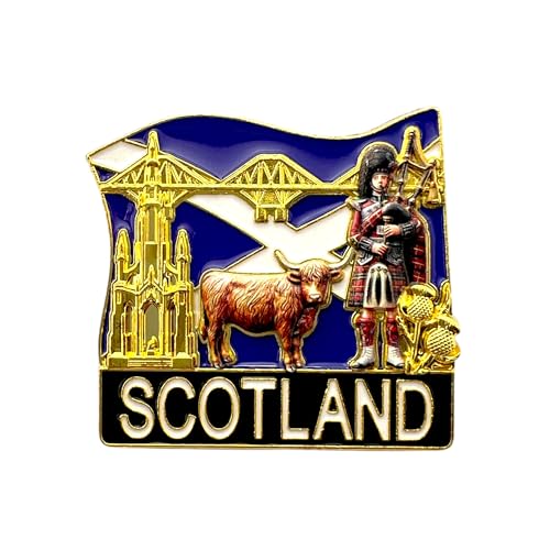 Schottland-Magnet – dekorativer Metallmagnet – schottisches Erbe Symbole & Sehenswürdigkeiten Geschenk – Schottland Edinburgh Souvenir Kühlschrankmagnet von Bells Box
