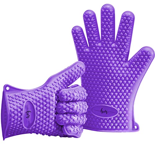 Belmalia 2 Backhandschuhe, Silikon, NEU: noch hitzebeständiger, Grillhandschuhe, Topflappen, Ofenhandschuhe Lila Violett von Belmalia