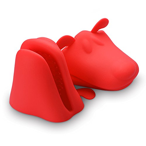 Belmalia 2X Silikon Ofen Topflappen, Silikon Topfhandschuh Ofenhandschuh Grillhandschuh Backhandschuh, hitzeresistent, Motiv: Hund Rot von Belmalia