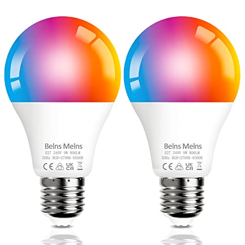 Belns Melns Alexa Glühbirne E27 Smart Lampe, Wi-Fi LED Birne Dimmbare & Warmweiß-Kaltweiß, App Steuern Kompatibel mit Alexa Echo Google Home, 2er Pack von Belns Melns
