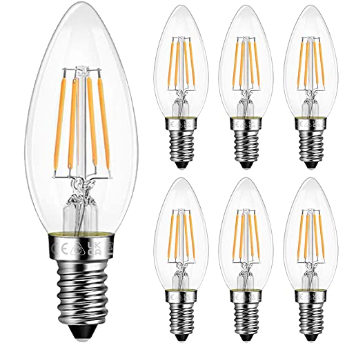 Belns Melns E14 LED Dimmbar Warmweiß, Kerzenform LED Lampen E14 Dimmbare, 5W (ersetzt 40W Glühbirne), 550 Lumen 2700 Kelvin LED Kerze Leuchtmittel Glas Kein Flimmern - 6 Stück von Belns Melns