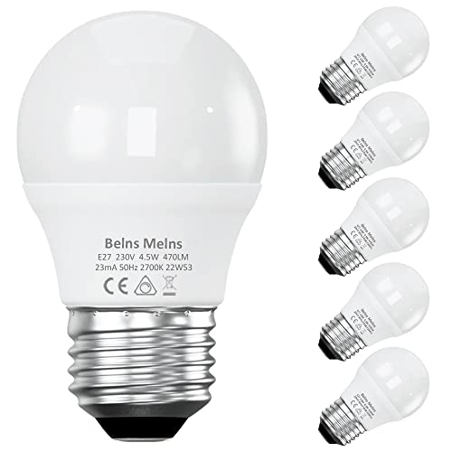 Belns Melns E27 Dimmbar LED Lampe 4.5W, Ersetzt 40 Watt, 2700K Warmweiß 470lm Golf P45/G45 Kugel, Stufenlos Dimmbar, 6 Stück von Belns Melns