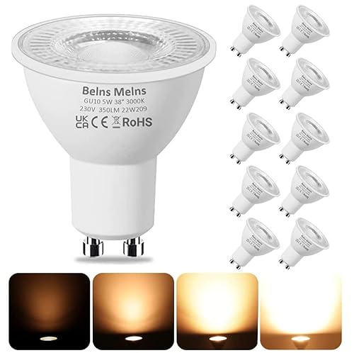 Belns Melns GU10 LED Dimmbar Lampe, LED GU10 Spot Dimmbar, 4.9W (ersetzt 50W Halogen), 350lm 2700K warmweiß, 10er-Pack von Belns Melns