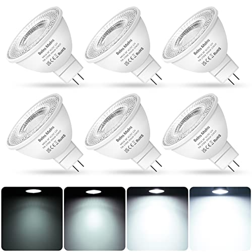 Belns Melns MR16 GU5.3 Dimmbar LED Spot, 5W (ersetzt 50W Halogen), 12V AC/DC LED Leuchtmittel Stiftsockel - 350LM 6500K Kaltweiß 38° Abstrahlwinkel - 6 Stück von Belns Melns