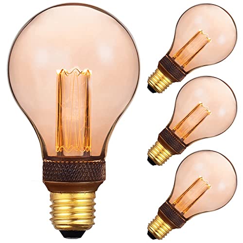 Vintage Edison LED E27 Glühbirne, Retro Stil zur Stimmungsbeleuchtung E27 A60 Edison Glühbirne, 2W 230V 65LM 1800K extra warmweiß flimmerfrei nicht dimmbar, 4 Stück von Belns Melns