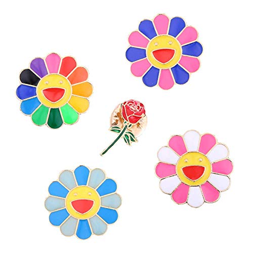 Belons 5 Pcs Bunte Lächelnde Sonnenblumen Rose Brosche Emaille Legierung Anstecknadel Lapel Pin Sicherheitsnadel für Damen Mädchen von Belons