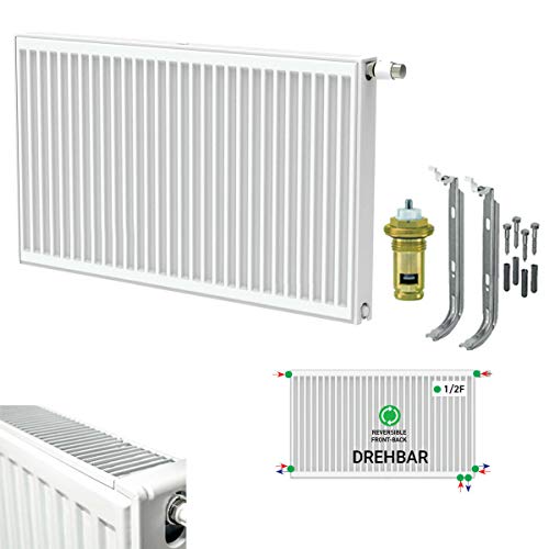Belrad Typ 22 (Höhe x Breite) 300x2200 mm Universalheizkörper Kompakt & Ventilheizkörper Halter & Ventil - 6 Anschluss von Belrad