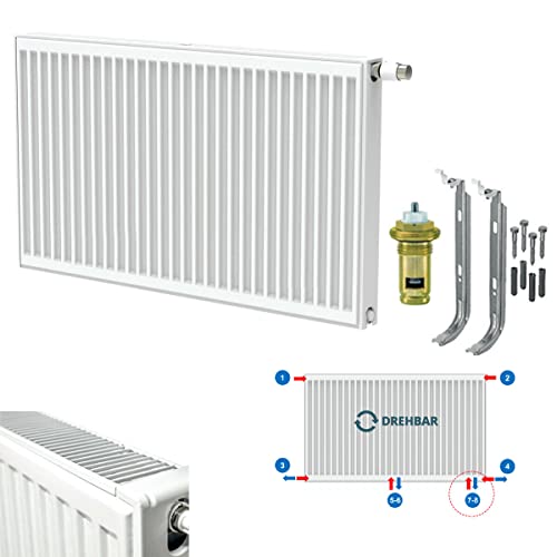 Belrad Typ 22 Universalheizkörper Ventilheizkörper Mittelanschluss mit 8 Anschlüssen 500 x 900 (HxB)-1345W von Belrad