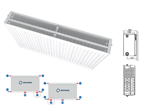 Belrad Typ 33 Universalheizkörper Ventilheizkörper Mittelanschluss mit 8 Anschlüssen T33 900 x 400 (HxB)-1334W von Belrad