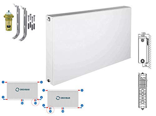 Planheizkörper Mittelanschluss Kompakt & Ventilheizkörper & Halter & Ventil NEU Typ 22 (Höhe x Breite) 600x1000 von Belrad