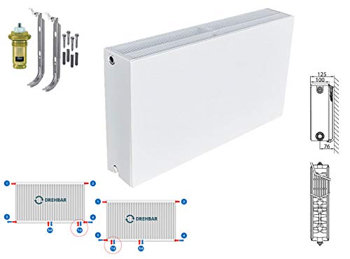 Planheizkörper Mittelanschluss Kompakt & Ventilheizkörper & Halter & Ventil NEU Typ 33 (Höhe x Breite) 600x2000 von Belrad
