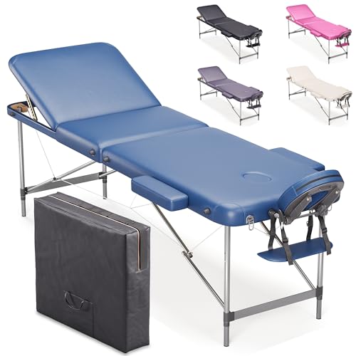 Beltom® Mobile Massagetisch Massageliege Massagebank 3 zonen klappbar Aluminium + Tasche - Blau von Beltom