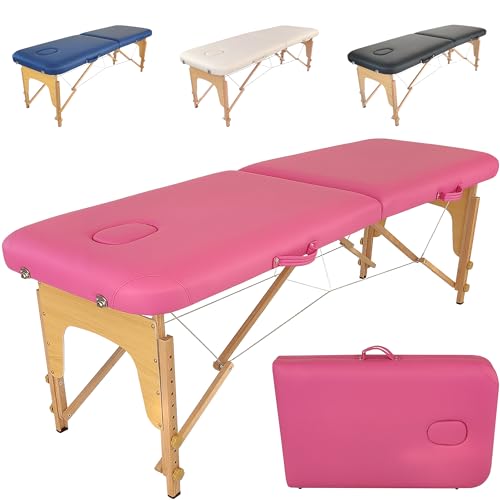 Beltom® Mobile Massagetisch Massageliege 2 zonen Basic 185 x 60 cm. - Licht 11,8 kg - massagebed massageleuning Massagebank 2 Zones klappbar Kosmetikliege - Pink von Beltom