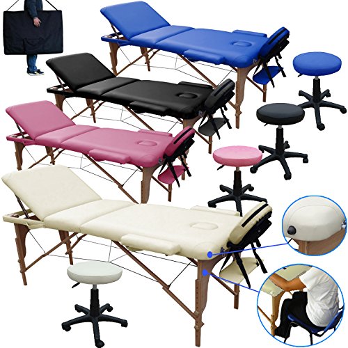 Beltom Mobile Massagetisch Massageliege Massagebank 3 zonen klappbar + Kosmetik hocker - Creme von Beltom